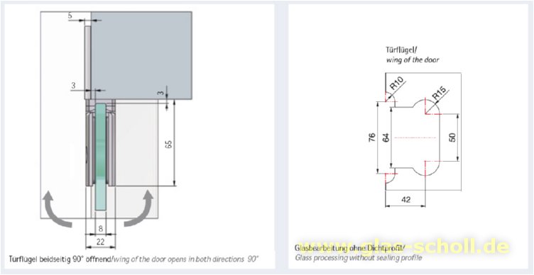 Artikelbild 3 des Artikels “Pontere 180° Glas-Wand Duschpendeltürband (einseitige Befestigungslasche) glanzverchromt“