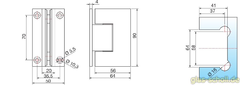 Artikelbild 3 des Artikels “Modesta/Luno Duschpendeltürbeschlag Glas-Wand 90° für 6-12 mm Glas (beidseitige Lasche) glanzverchromt“