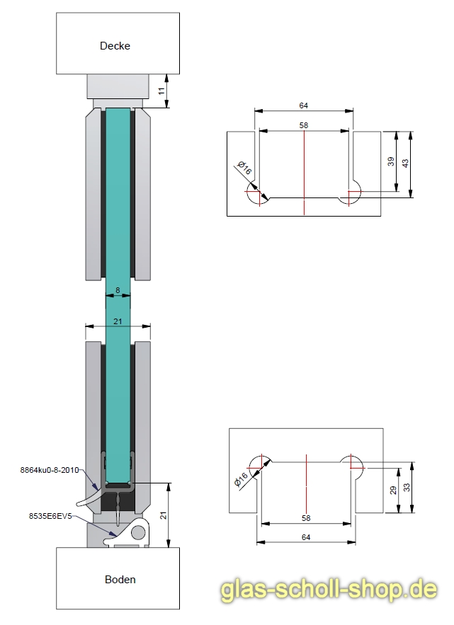 Artikelbild 3 des Artikels “Luno-Modesta Duschpendeltürbeschlag Glas-Boden/ Glas-Decke 360° für 6-12 mm Glas glanzverchromt“