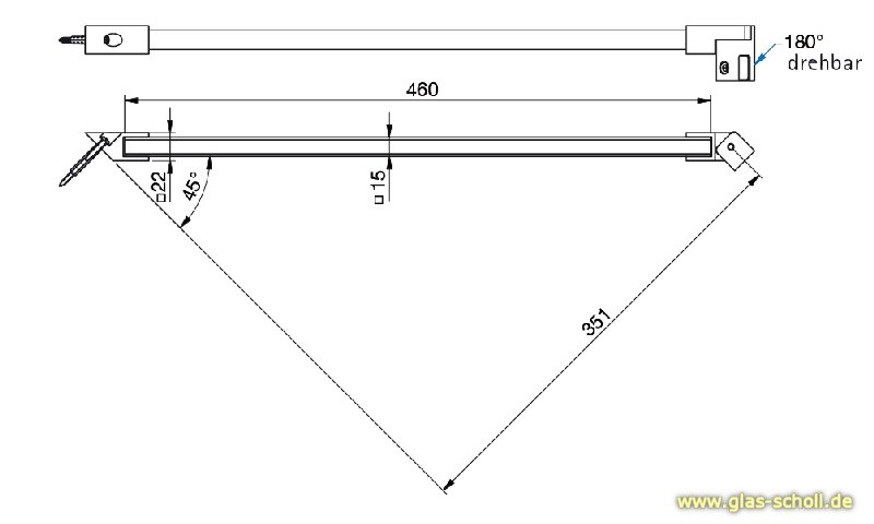 Artikelbild 3 des Artikels “quadratische 45° Stabilisierungsstange GLAS-WAND l=460 glanzverchromt (MS7)“