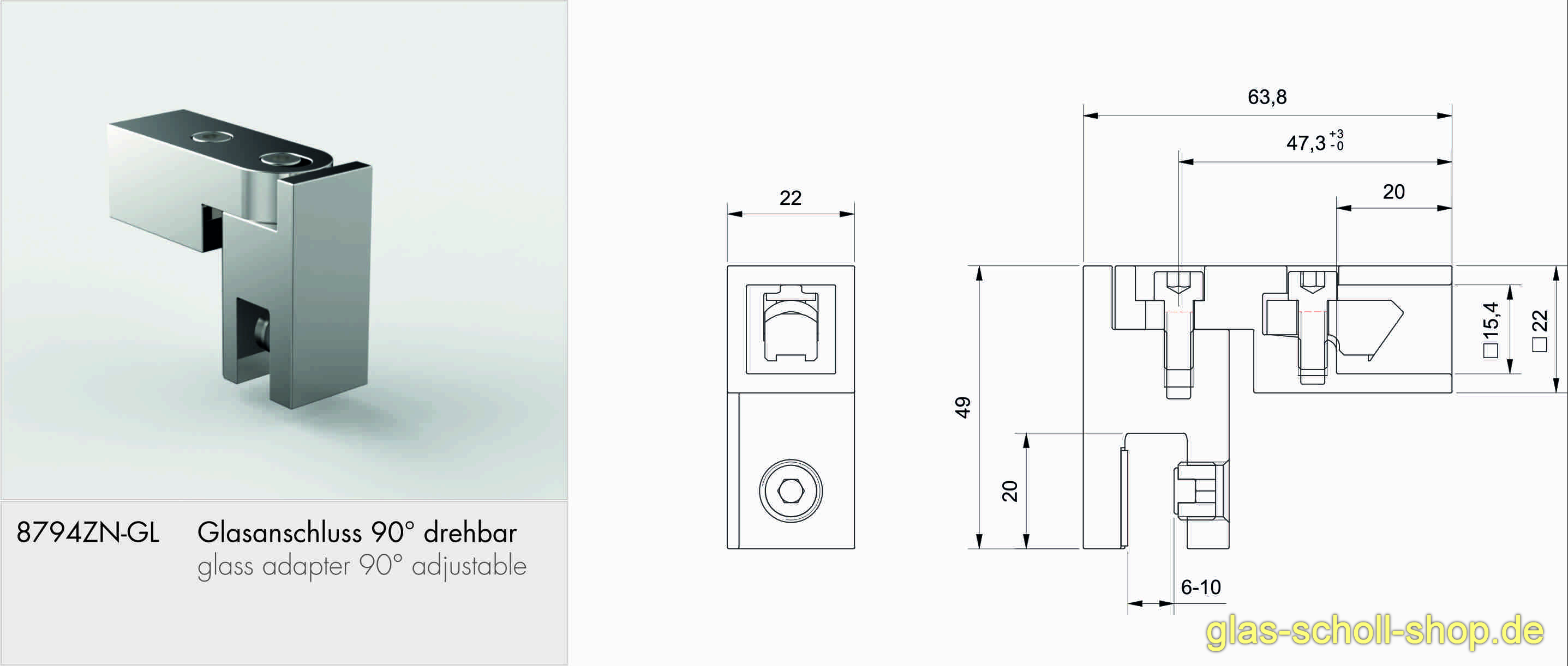 Artikelbild 3 des Artikels “kürzbare drehbare quadr. Stabilisierungsstange 15x15 GLAS-WAND (SET) “