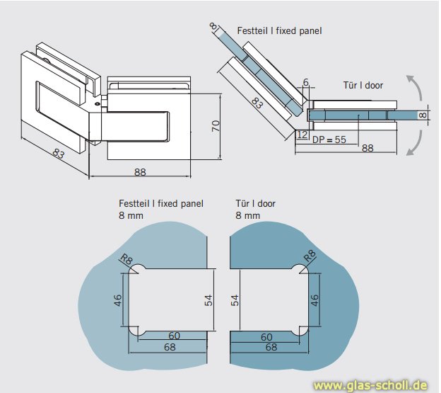 Artikelbild 3 des Artikels “GRAL BF112 Glas-Glas Pendeltürbeschlag 135° glanzverchromt“
