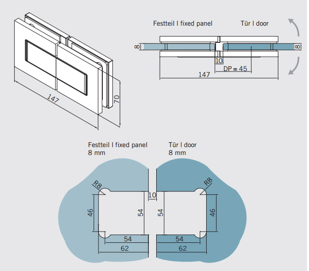 Artikelbild 3 des Artikels “GRAL BF112 Glas-Glas Pendeltürbeschlag 180° glanzverchromt“