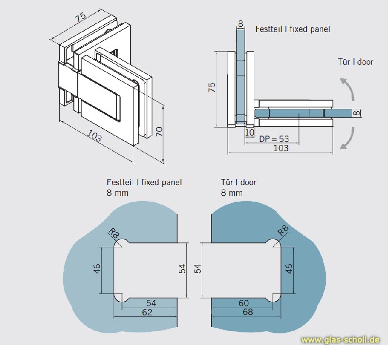 Artikelbild 3 des Artikels “GRAL BF112 Glas-Glas Pendeltürbeschlag 90° glanzverchromt“