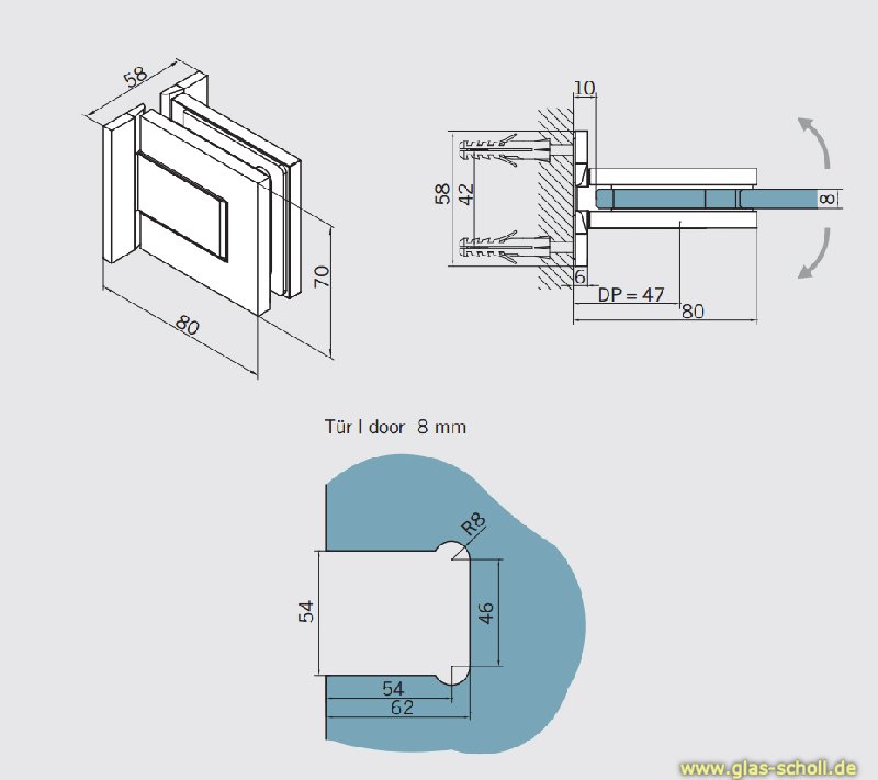 Artikelbild 3 des Artikels “GRAL BF112 Glas-Wand Pendeltürbeschlag 90° beids.Lasche glanzverchromt“