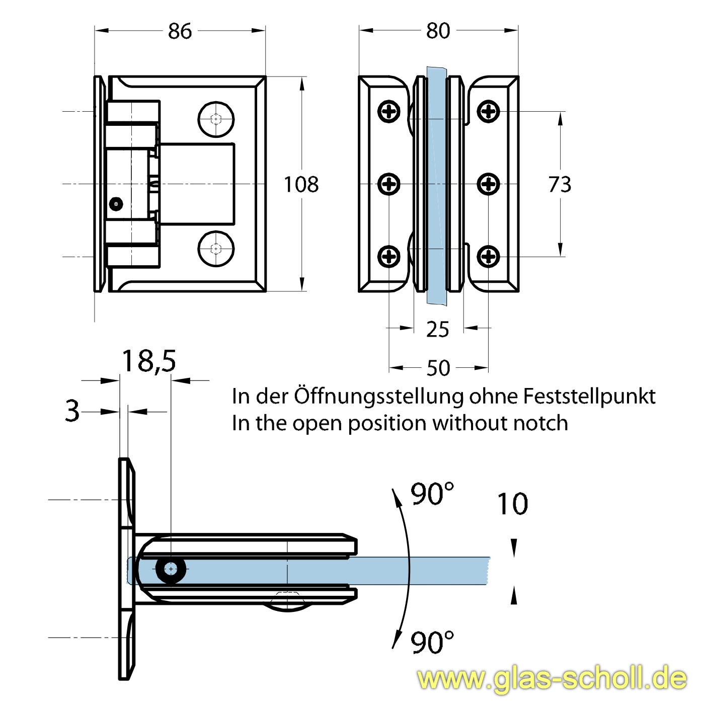 Artikelbild 3 des Artikels “ChaletPT Pendeltürband Glas-Wand OHNE Feststellung glanzverchromt“