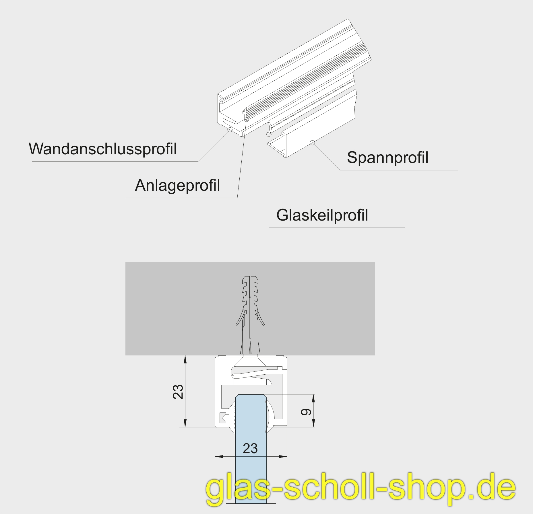 Artikelbild 3 des Artikels “Rahmen-Wandanschluss-Klemmprofil MR22 für Ganz-Glas-Anlagen für 8-10 mm Glas 2,0 m roh (unbehandelt)“