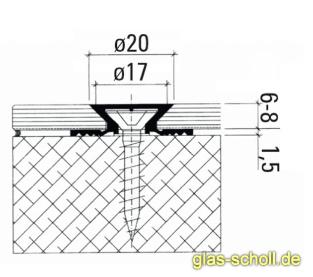 Artikelbild 3 des Artikels “dezenter flächenbündiger Punkthalter B-5206011 transparent 6-8 mm“