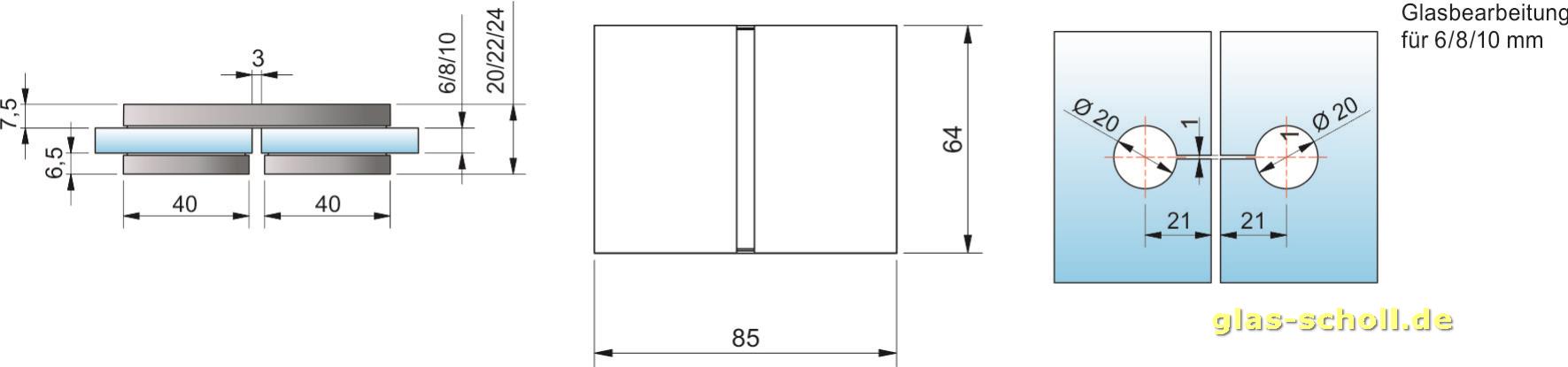 Artikelbild 3 des Artikels “Flamea+ Längsverbinder 180° Glas-Glas (verdeckte Verschraubung) glanzverchromt“