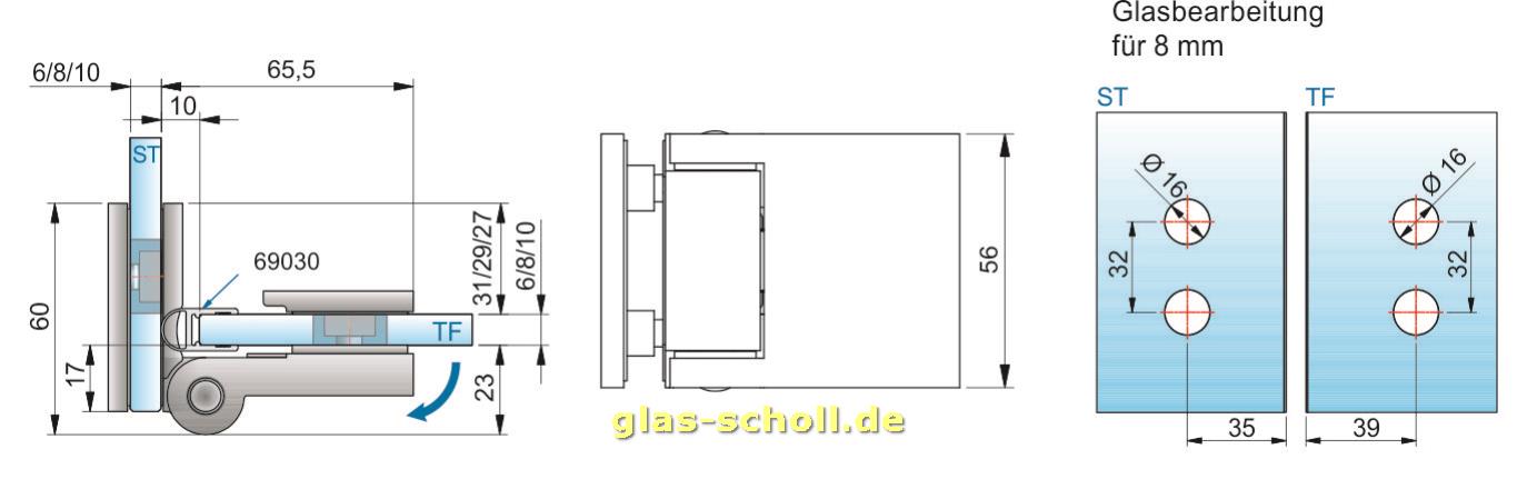 Artikelbild 3 des Artikels “Flinter Glas-Glas 90 Grad Duschtürband nach außen öffnend glanzverchromt“