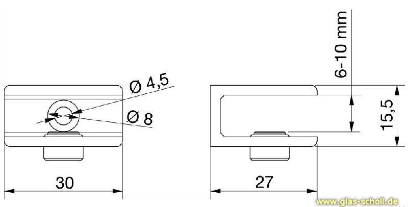 Artikelbild 3 des Artikels “Glasplattenträger quadratisch 30x27 Glasstärke 6-10 mm glanzverchromt“