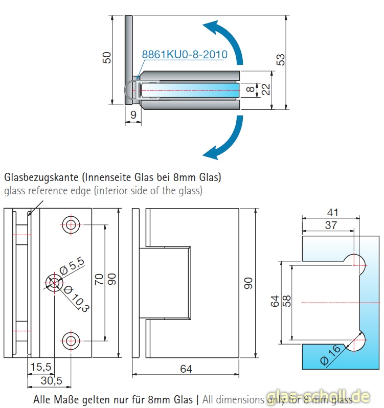 Artikelbild 3 des Artikels “Modesta/Luno Duschpendeltürbeschlag Glas-Wand 90° für 6-12 mm Glas (einseitige Lasche) glanzverchromt“