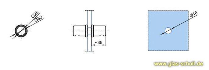 Artikelbild 3 des Artikels “Runder MWE Edelstahl-Türknauf beidseitig d=25/30 Bohrung=16mm Edelstahl geschliffen“