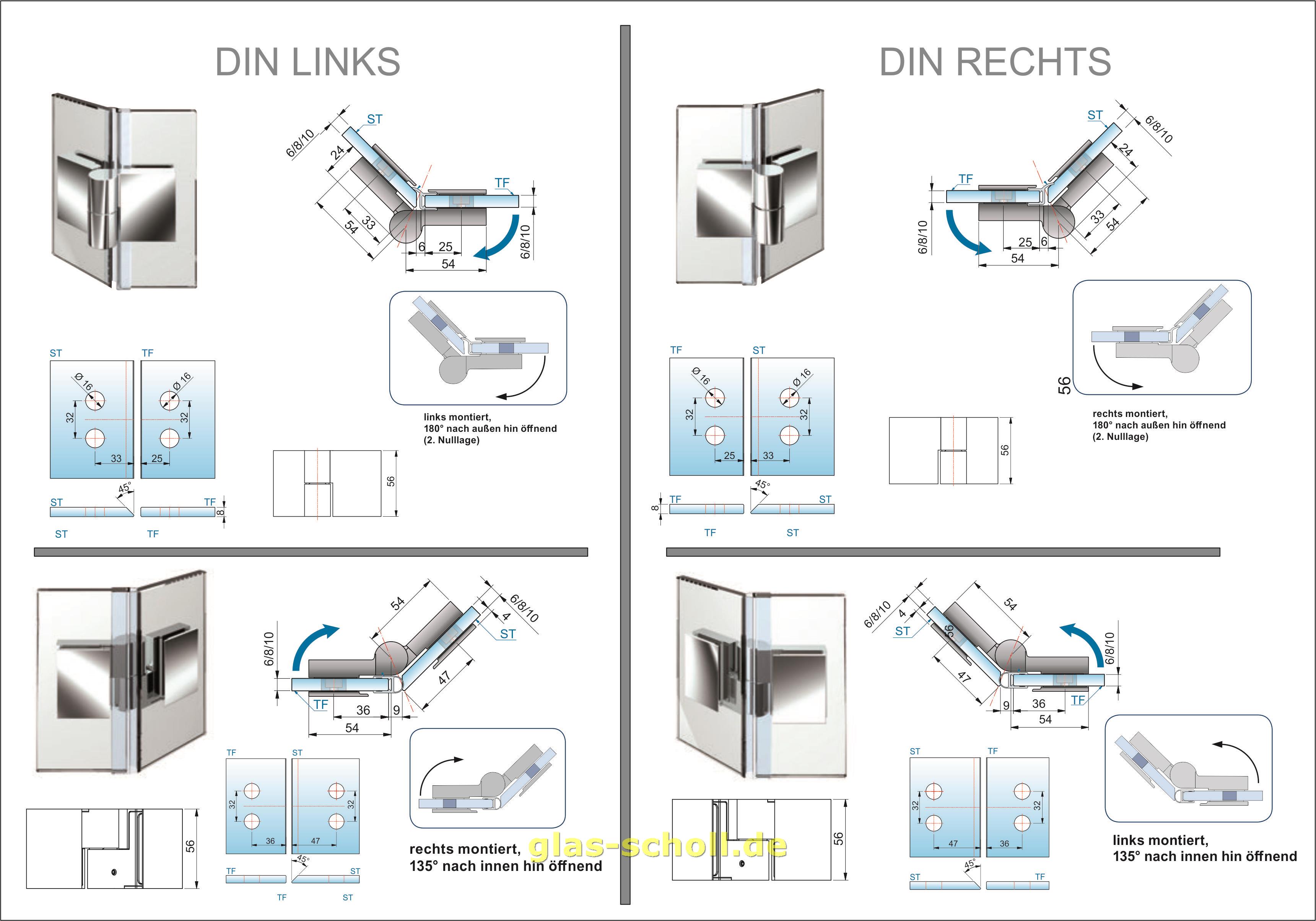Artikelbild 3 des Artikels “Nivello 135° Glas-Glas wählbar in DIN RECHTS/LINKS Hebe-Senk Duschtürband glanzverchromt“