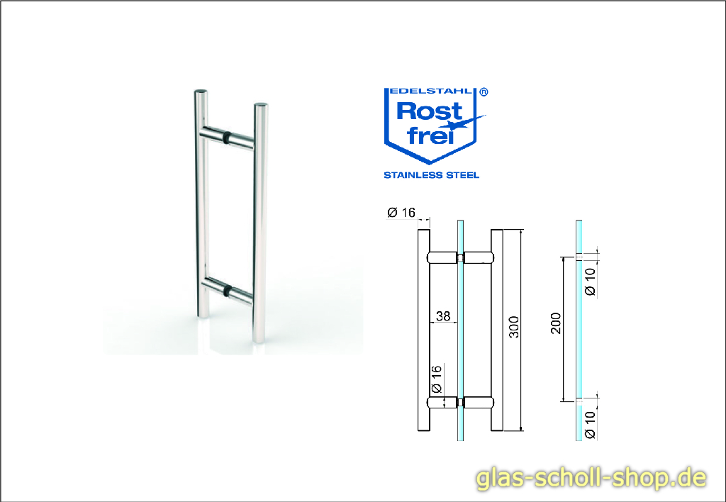 Artikelbild 3 des Artikels “Duschtürgriff Stoßgriff 300 mm beidseitig in Edelstahl geschliffen“