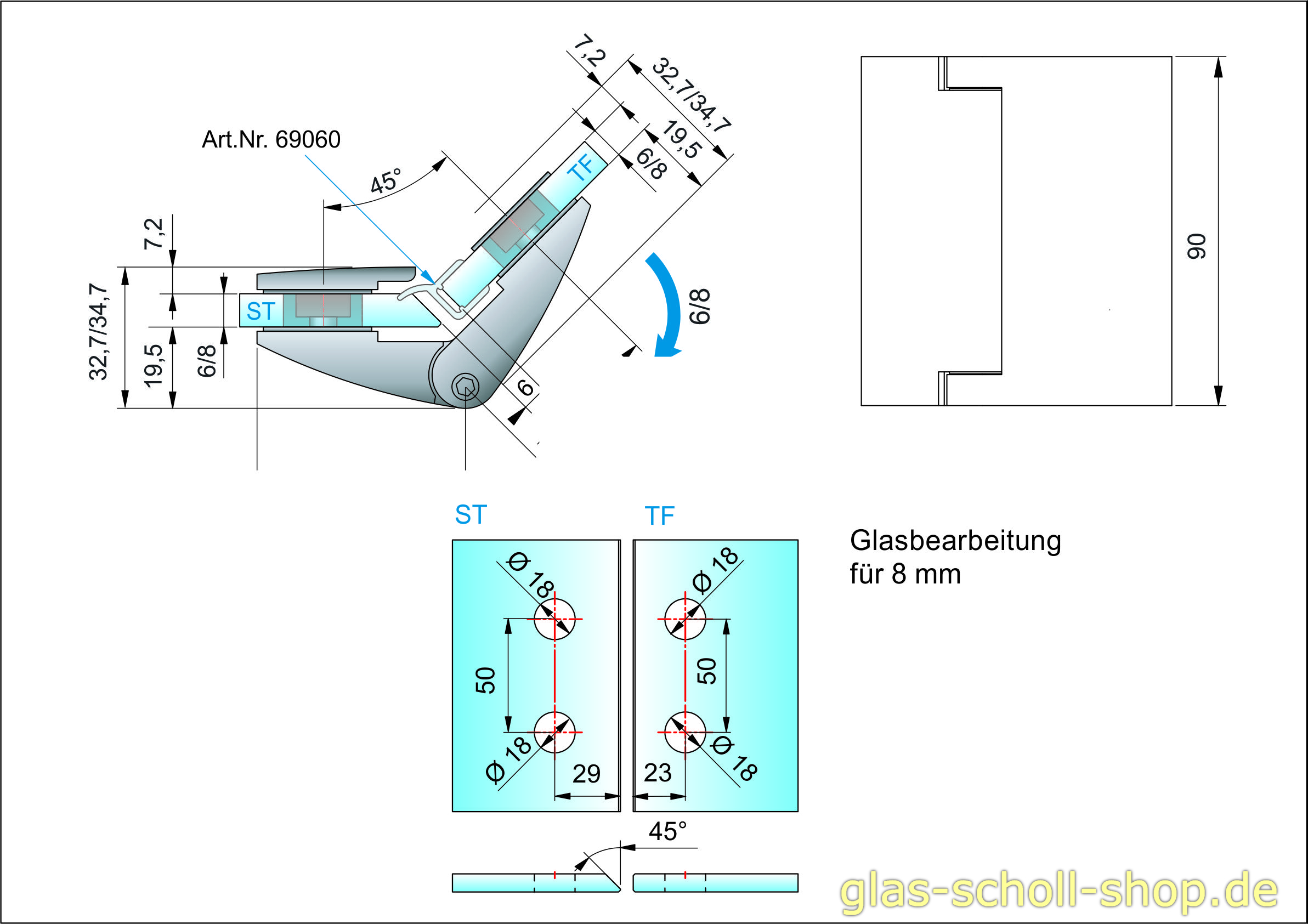 Artikelbild 3 des Artikels “Papillon 135° Glas-Glas Duschtür-Anschlagband (selbstschl. Magnettechnik) glanzverchromt“
