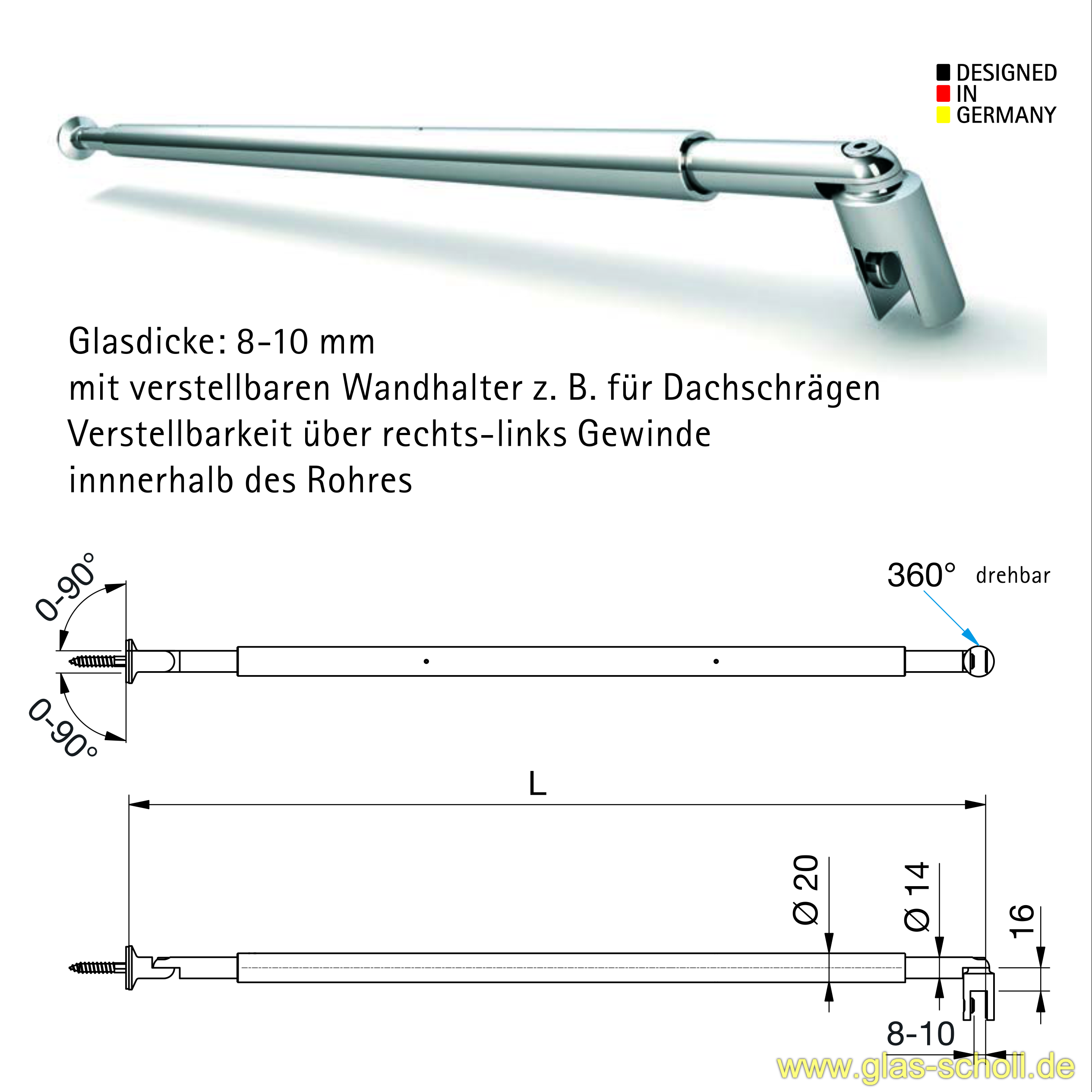 Artikelbild 3 des Artikels “flexibel Stabistange rund 780-940 mm (verstellbar) genial für Dachschräge glanzverchromt (MS7)“