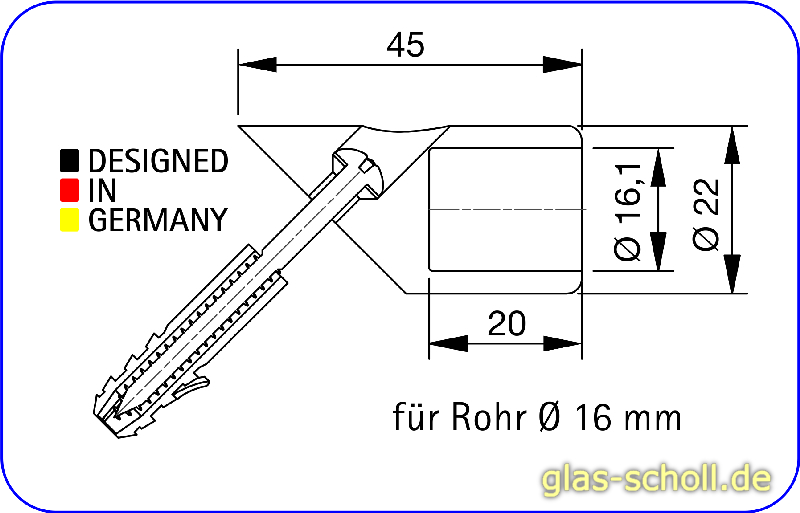 Artikelbild 3 des Artikels “schräger 45° Wandadapter für runde Stabilisierungsstange 16mm GLAS-WAND glanzverchromt (MS7)“