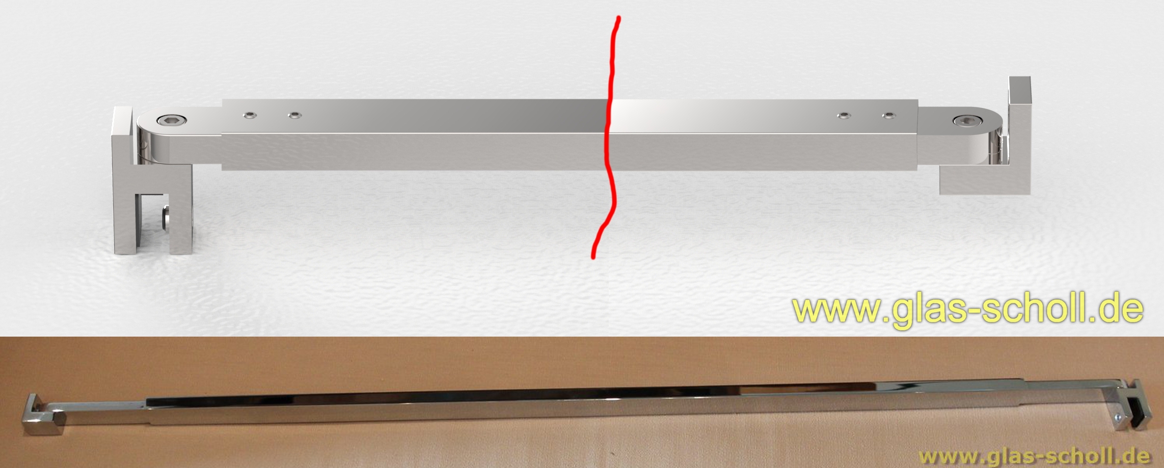 Artikelbild 3 des Artikels “rechteckige Stabilisierungsstange GLAS-WAND verstellbar (Länge auswählen)  300-460 mm“