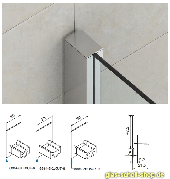 Artikelbild 3 des Artikels “Endkappen für Wandanschlußprofil P8884 geschlossen für 8mm Glas für naturfarbig“