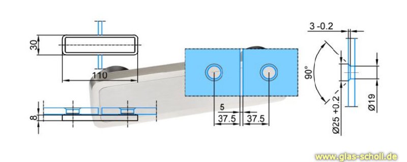 Artikelbild 3 des Artikels “MWE Edelstahl Seitenverbinder flächenbündig Glas-Glas geschliffen“