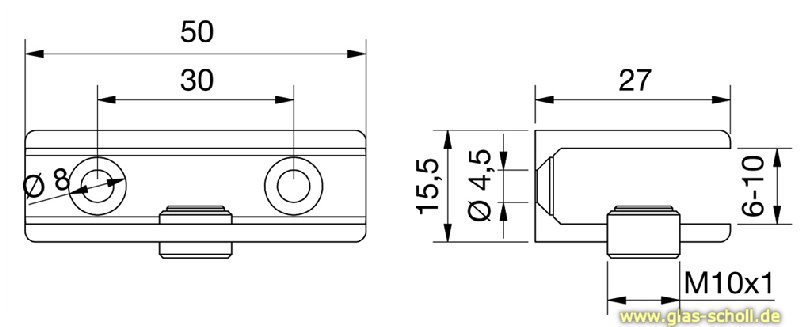 Artikelbild 3 des Artikels “Glasplattenträger halbrund 50x27 Glasstärke 6-10 mm glanzverchromt“