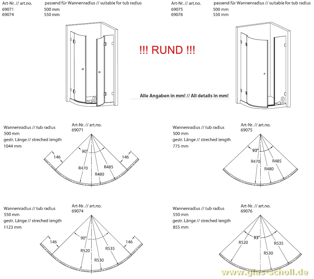 Artikelbild 4 des Artikels “unterer gebogener Schwallschutz weiss (~775 mm) 1 schalig r=500mm Duschdichtung “