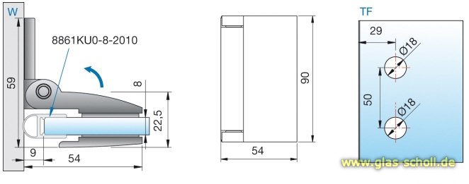 Artikelbild 4 des Artikels “Farfalla 90° Glas-Wand Duschtürband (nach innen hin öffnend) glanzverchromt“