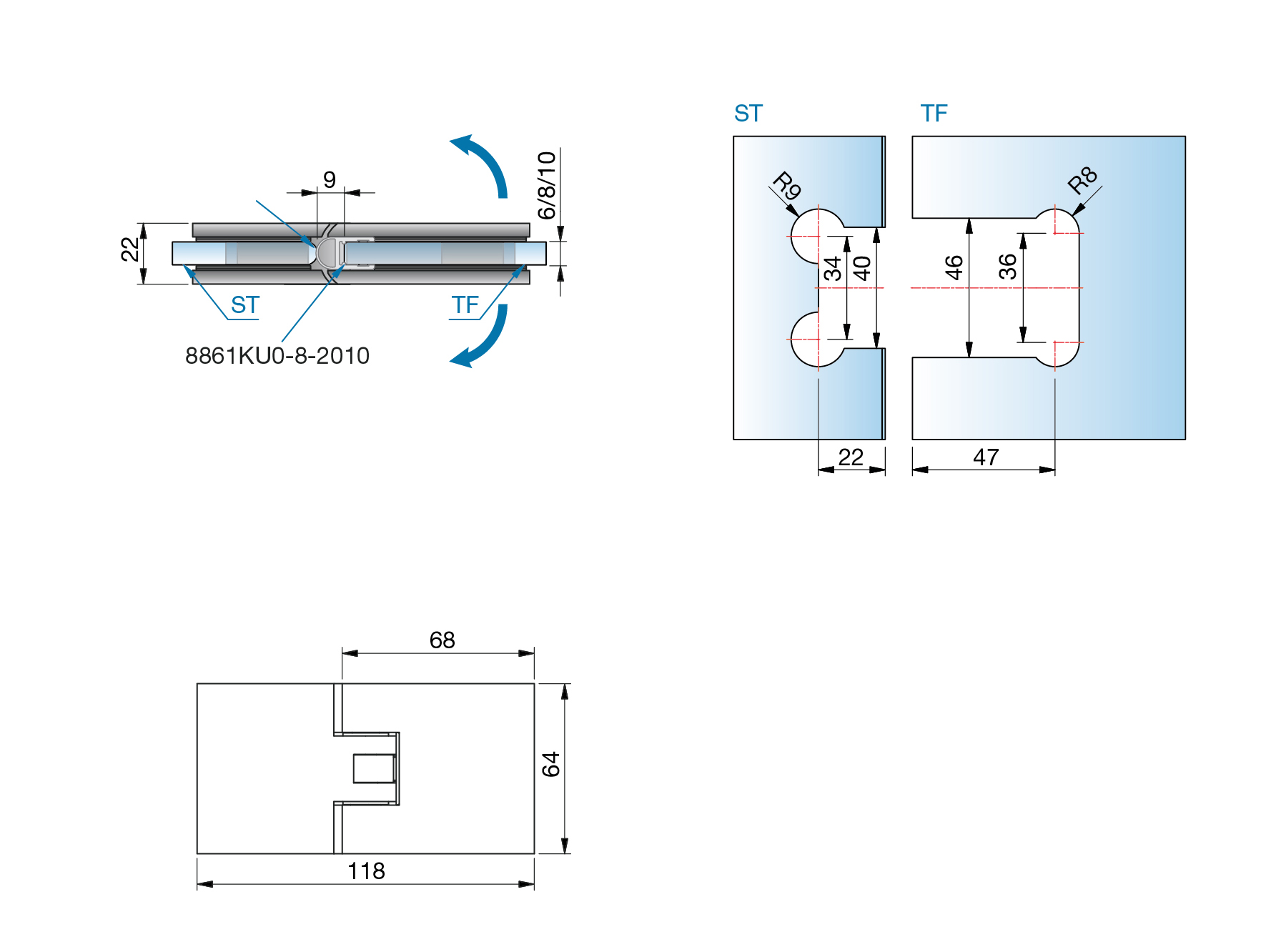 Artikelbild 4 des Artikels “Flamea+ 180° extrastark Glas-Glas Pendel-Duschtürband (verdeckte Verschraubung) glanzverchromt“