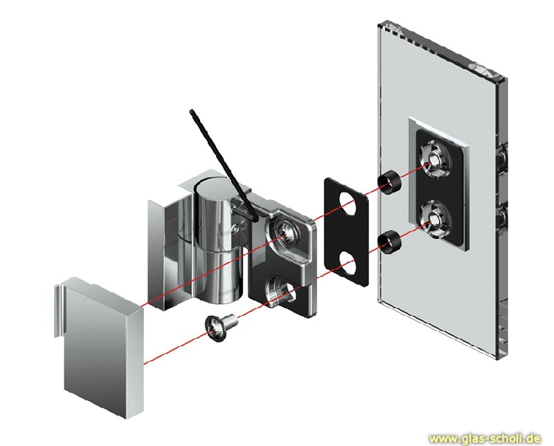 Artikelbild 4 des Artikels “Nivello 90° Glas-Wand LINKS Hebe-Senk AUSSENBEFESTIGUNG Anschlag glanzverchromt“
