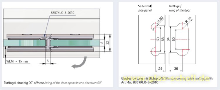 Artikelbild 4 des Artikels “Pontere 180° Glas-Glas Duschpendeltürband (beidseitig öffnend) glanzverchromt“
