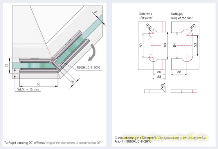 Artikelbild 4 des Artikels “Pontere 135° Glas-Glas Duschpendeltürband (beidseitig öffnend) glanzverchromt“