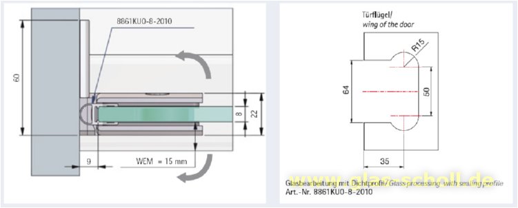 Artikelbild 4 des Artikels “Pontere 90° Glas-Wand Duschpendeltürband (einseitige Befestigungslasche) glanzverchromt“