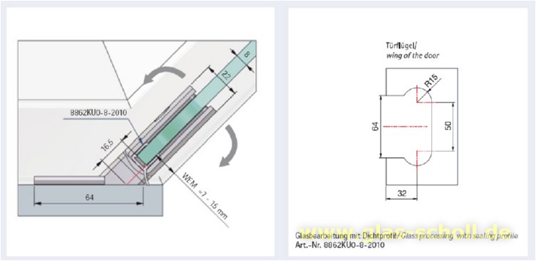 Artikelbild 4 des Artikels “Pontere 135° Glas-Wand Duschpendeltürband (einseitige Befestigungslasche) glanzverchromt“