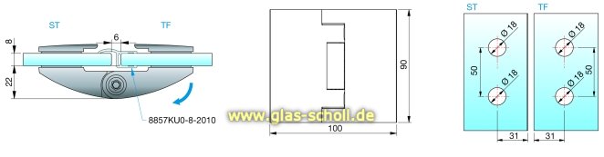 Artikelbild 4 des Artikels “Pillango 180° Glas-Glas Duschtürband/- Anschlagband glanzverchromt“