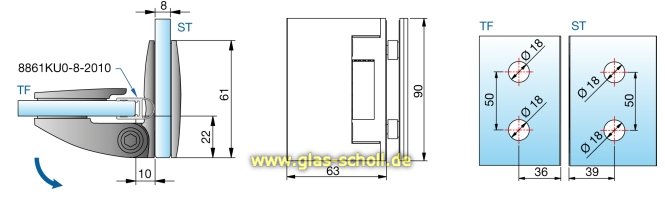 Artikelbild 4 des Artikels “Pillango 90° Glas-Glas Duschtürband/- Anschlagband glanzverchromt“