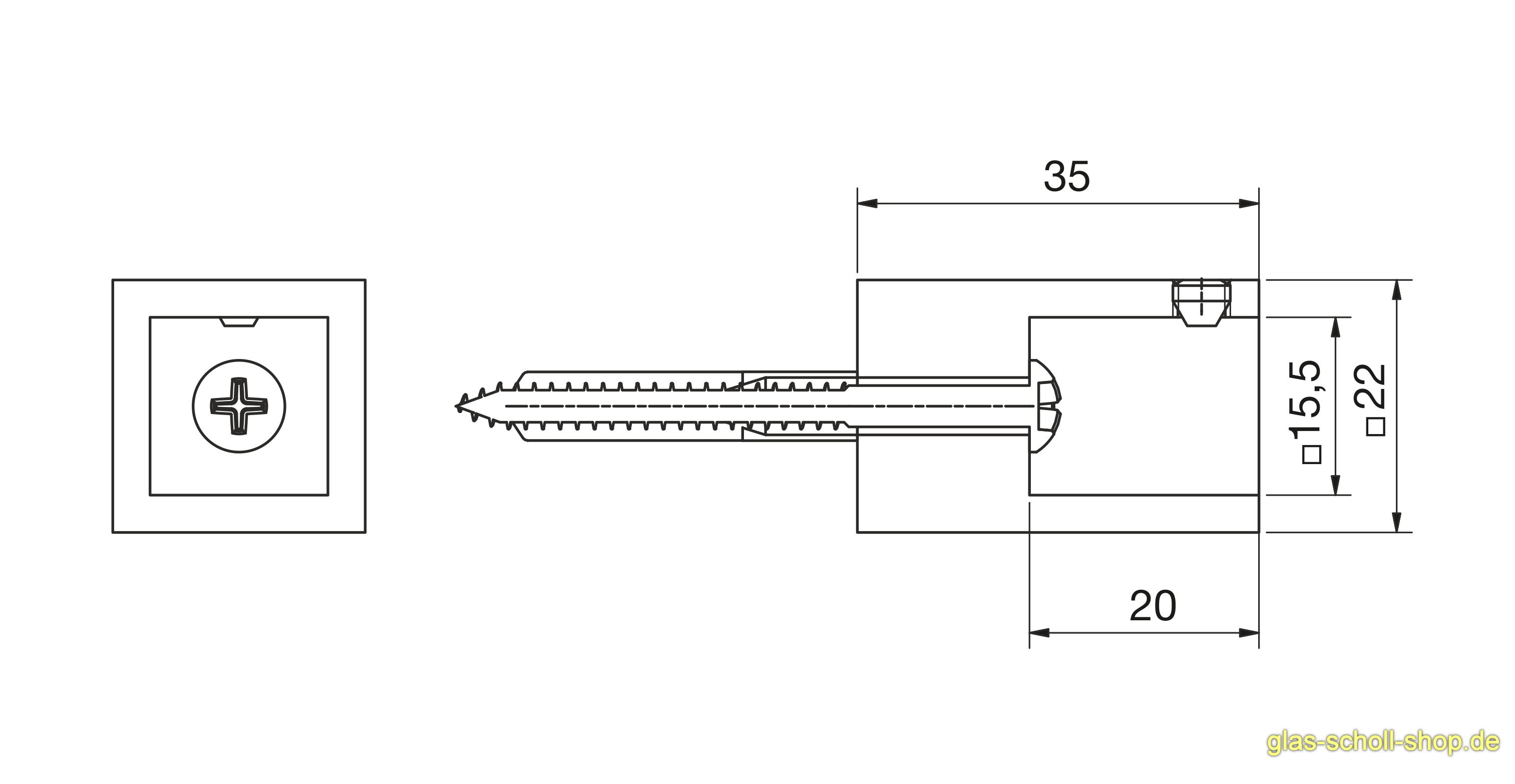 Artikelbild 4 des Artikels “stumpfer 90° Wandadapter für quadr. Stabilisierungsstange 15x15 GLAS-WAND glanzverchromt“