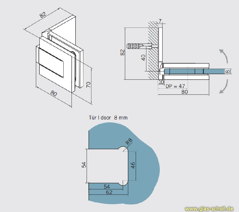 Artikelbild 4 des Artikels “GRAL BF112 Glas-Wand Pendeltürbeschlag 90° eins.Lasche glanzverchromt“