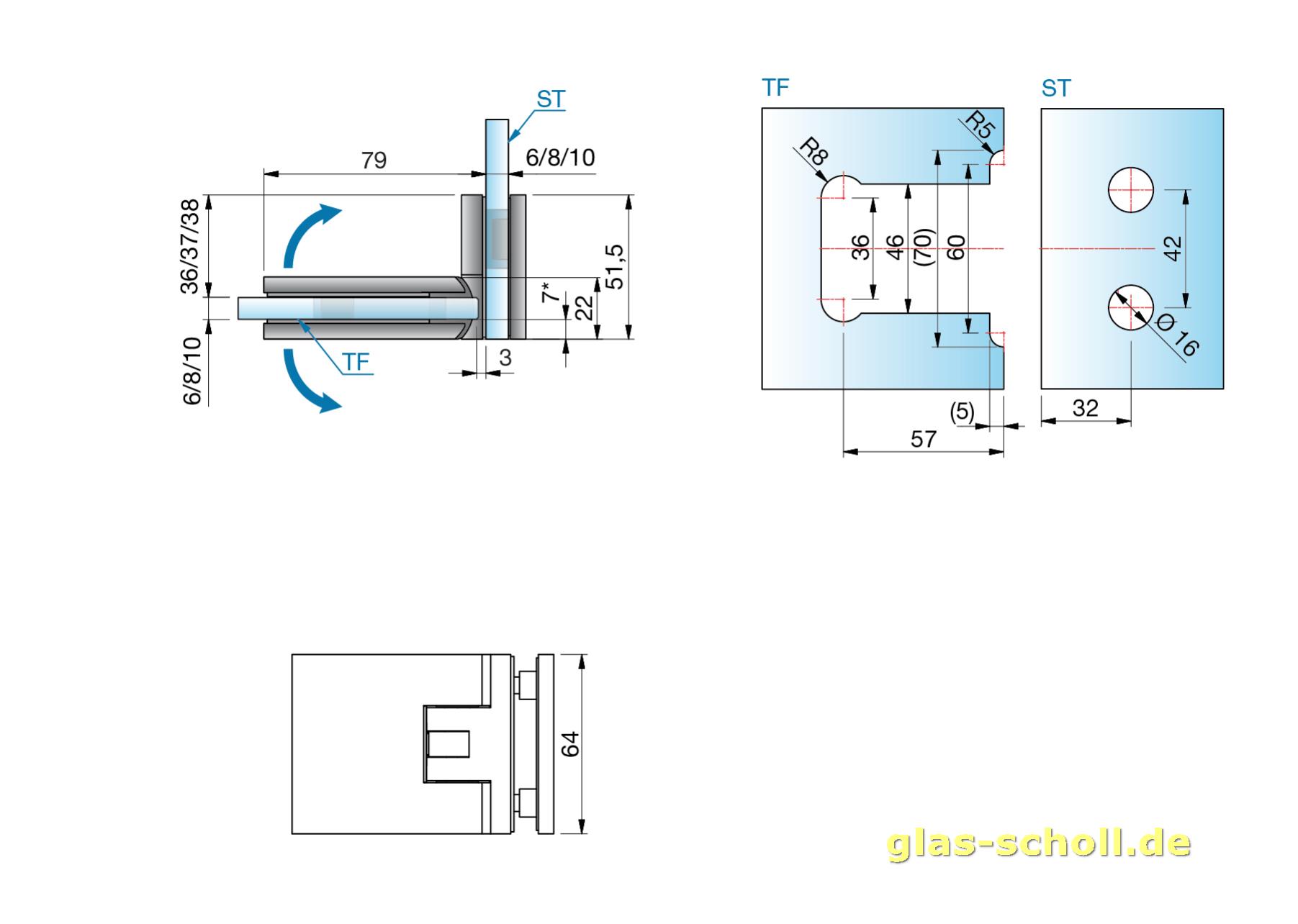 Artikelbild 4 des Artikels “Flamea+ 90° extrastark Glas-Glas Pendel-Duschtürband (verdeckte Verschraubung) glanzverchromt“