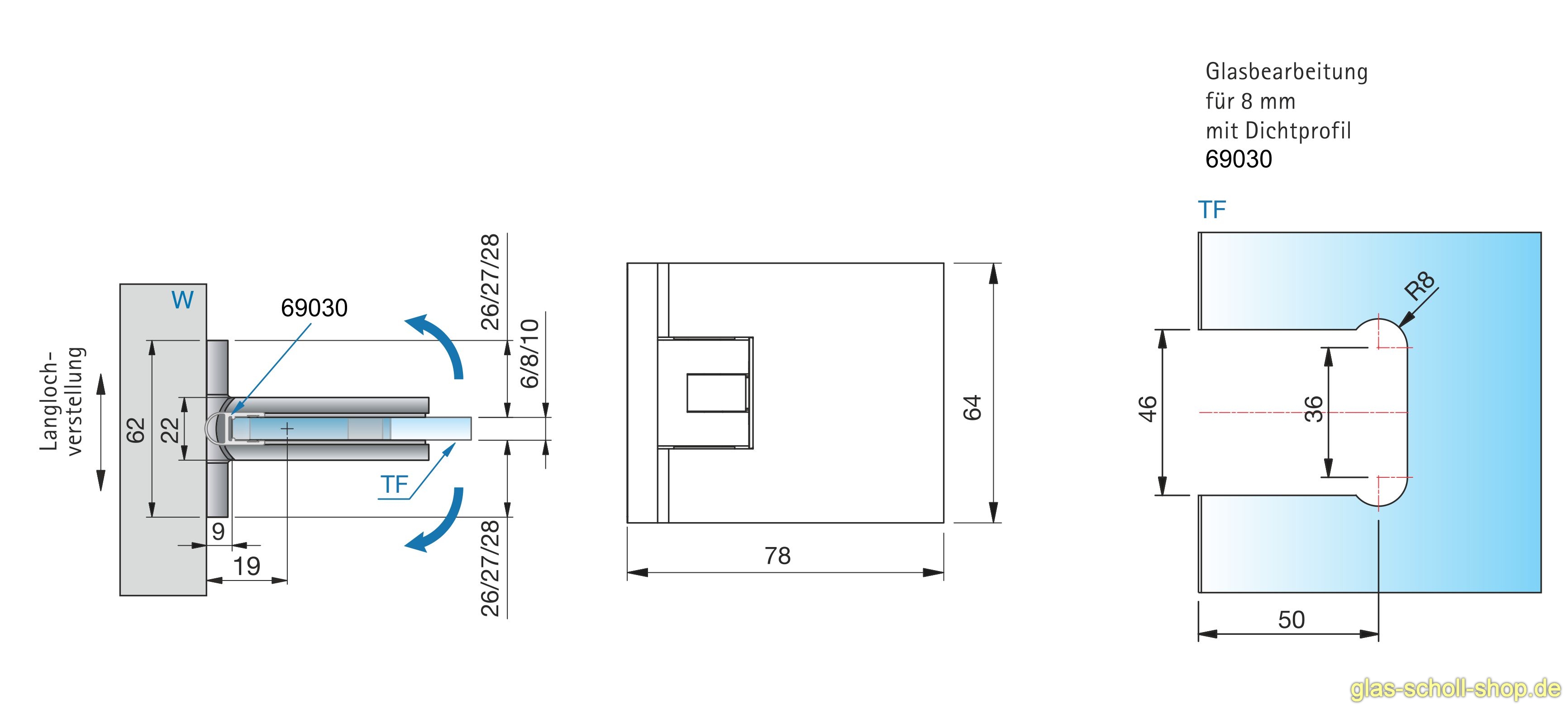 Artikelbild 4 des Artikels “Flamea+ 90° Glas-Wand Pendel-Duschtürband beids. Befestigungslasche glanzverchromt“