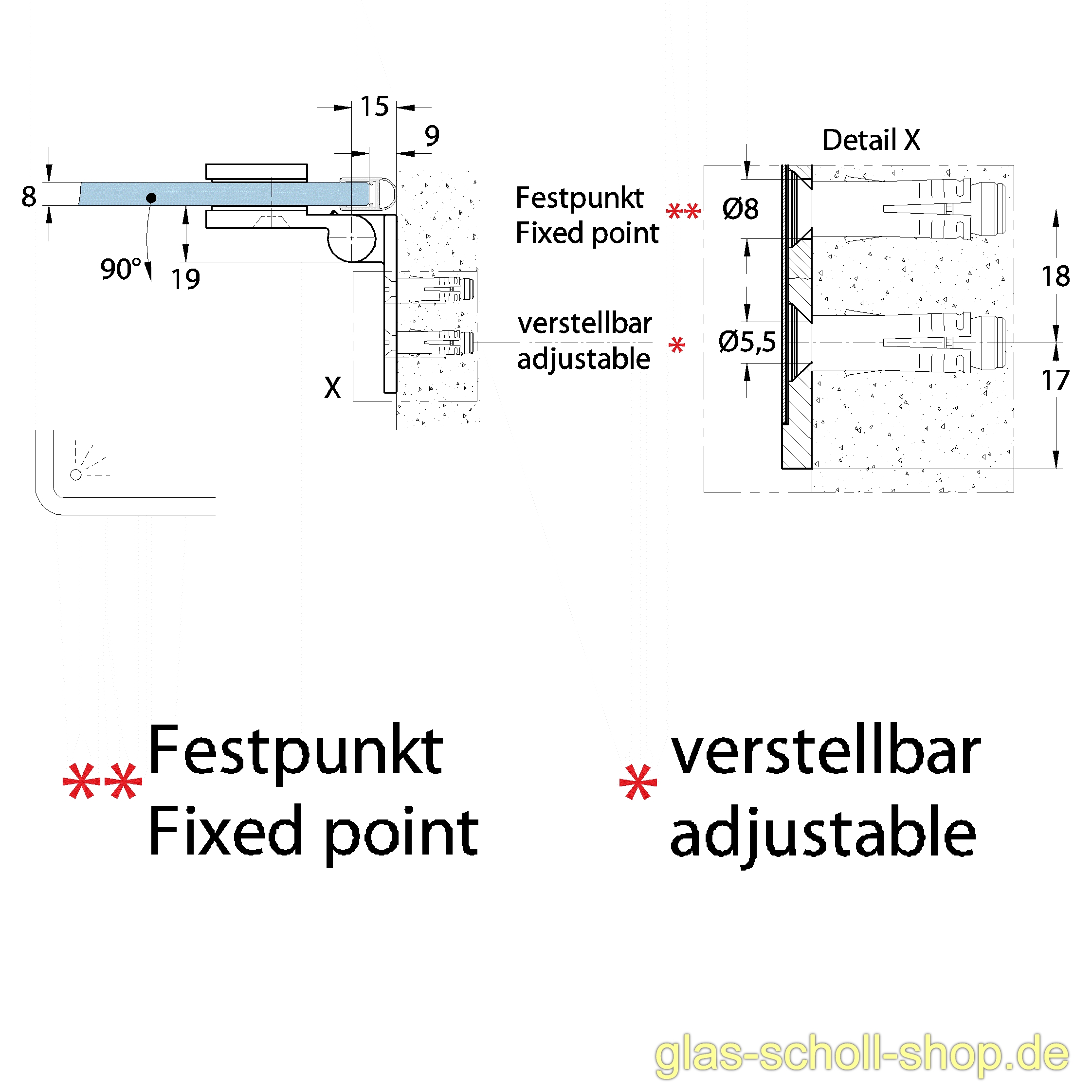 Artikelbild 4 des Artikels “Wellness Premium DIN rechts Glas-Wand 90Grad Duschtürband  (nach innen hin öffnend) glanzverchromt“