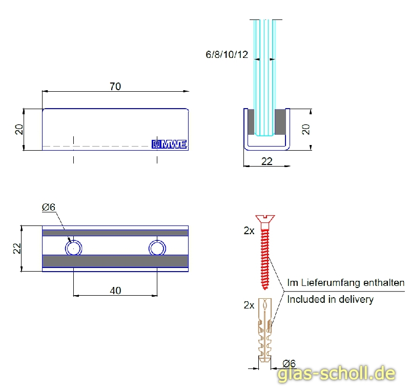 Artikelbild 4 des Artikels “MWE Edelstahl Bodenführung Glas b=70 für 10mm Glasstärke“