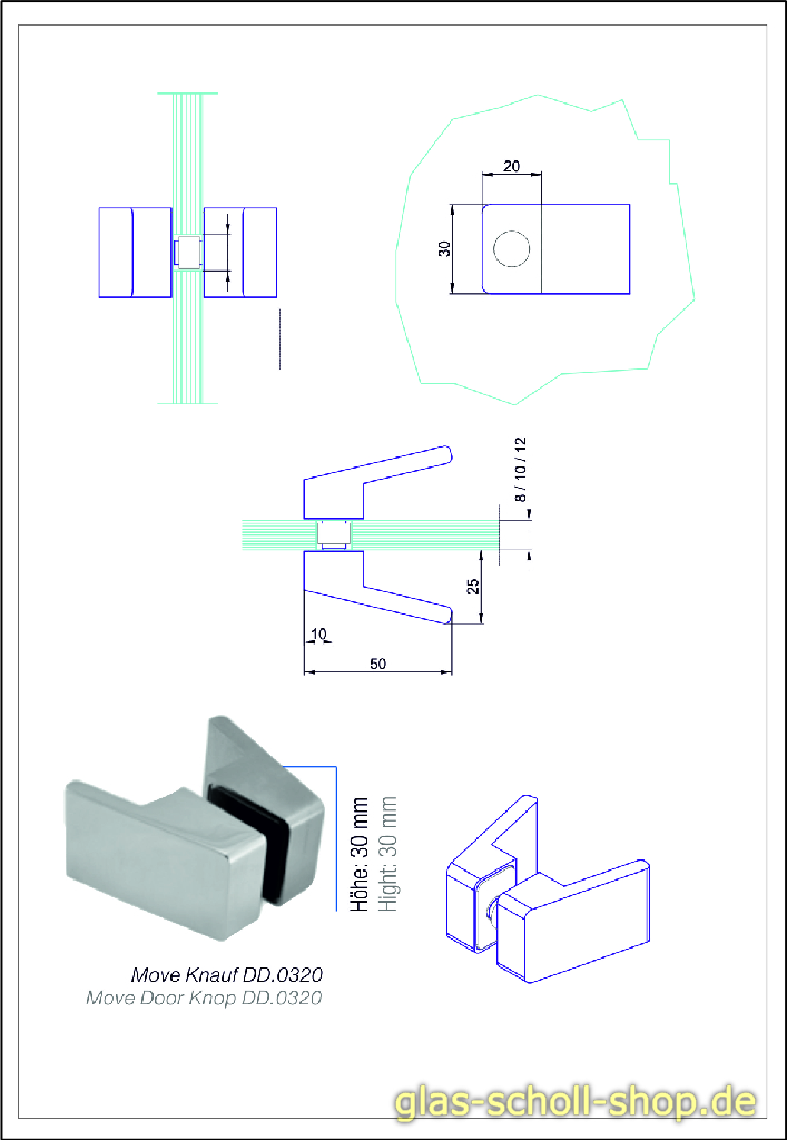 Artikelbild 4 des Artikels “MWE Move Knauf KLEIN Duschtürgriff beidseitig für 10 mm Lochbohrung Edelstahl geschliffen“