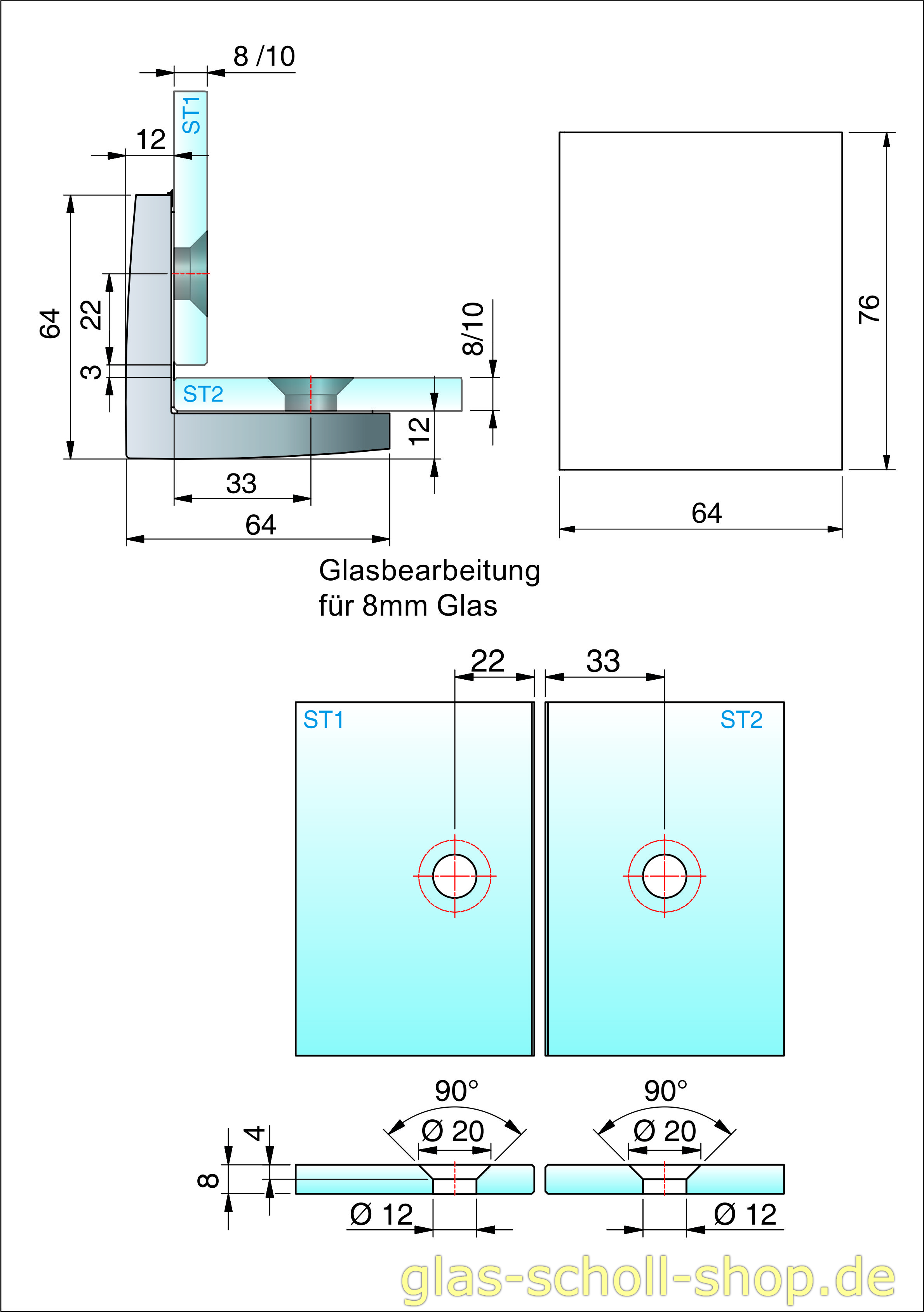 Artikelbild 4 des Artikels “Pavone flächenbündiger Winkelverbinder Glas-Glas 180° glanzverchromt“