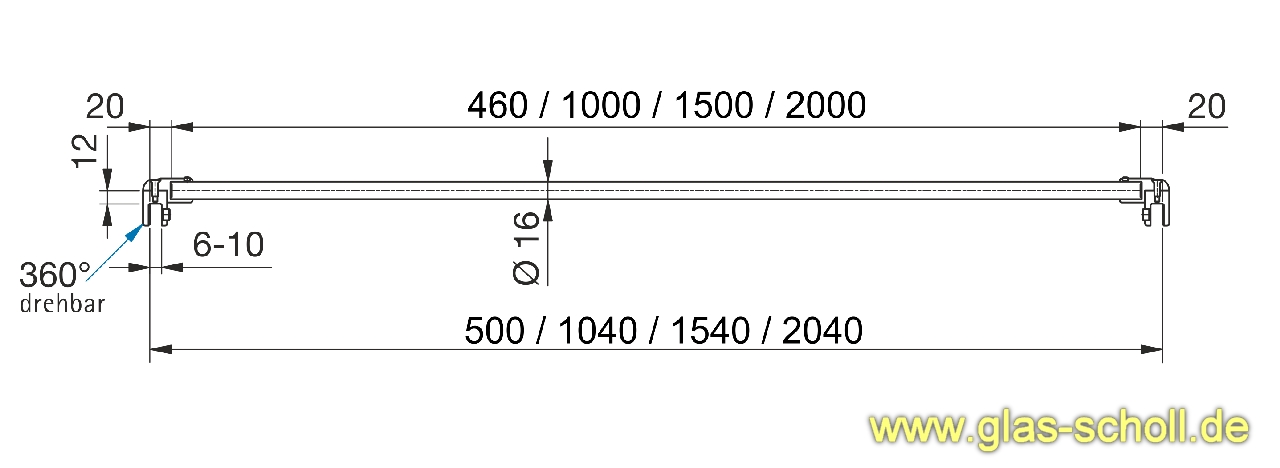 Artikelbild 4 des Artikels “Runde Stabilisierungsstange GLAS-GLAS Varianten 0,46-1,5m (kürzbar) 1,00m glanzverchromt (MS7)“