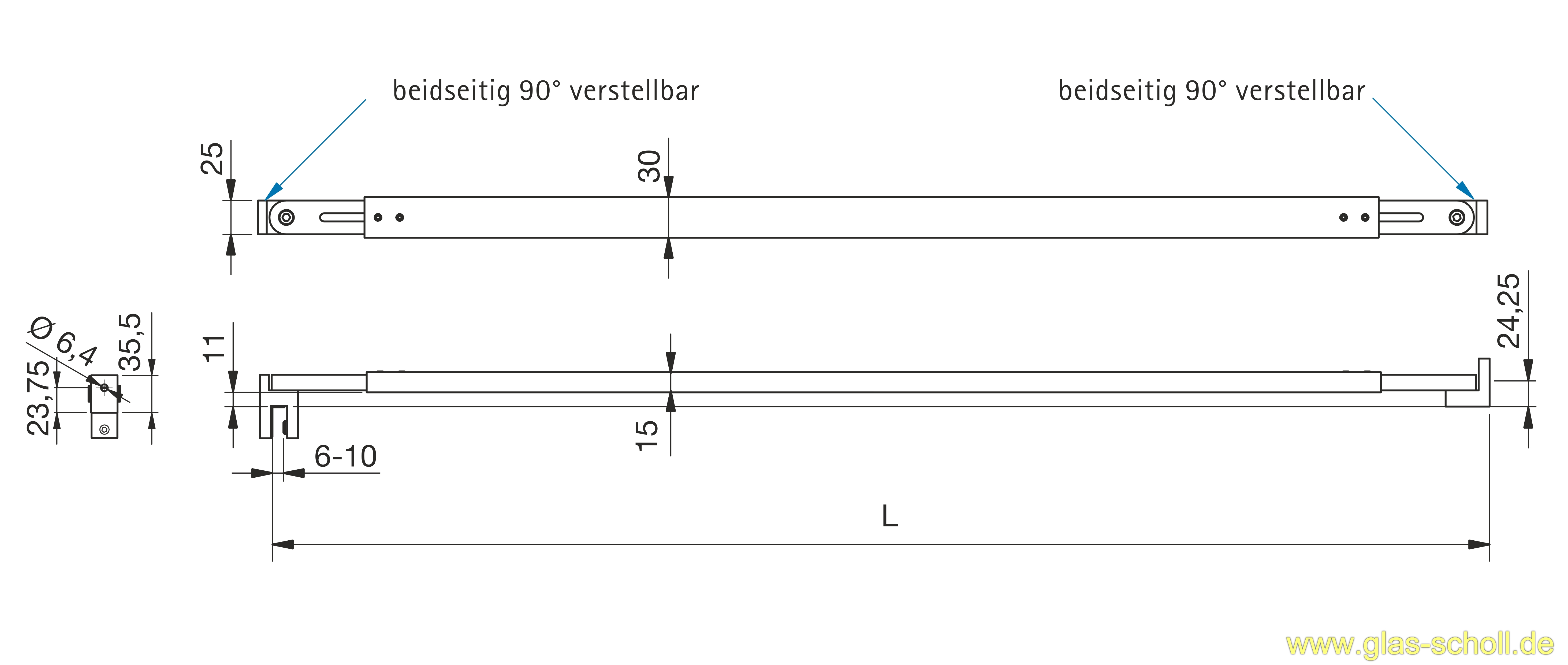 Artikelbild 4 des Artikels “rechteckige Stabilisierungsstange GLAS-WAND verstellbar (Länge auswählen)  300-460 mm“