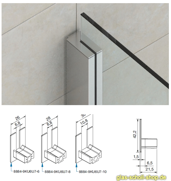 Artikelbild 4 des Artikels “Endkappen für Wandanschlußprofil P8884 geschlossen für 8mm Glas für naturfarbig“