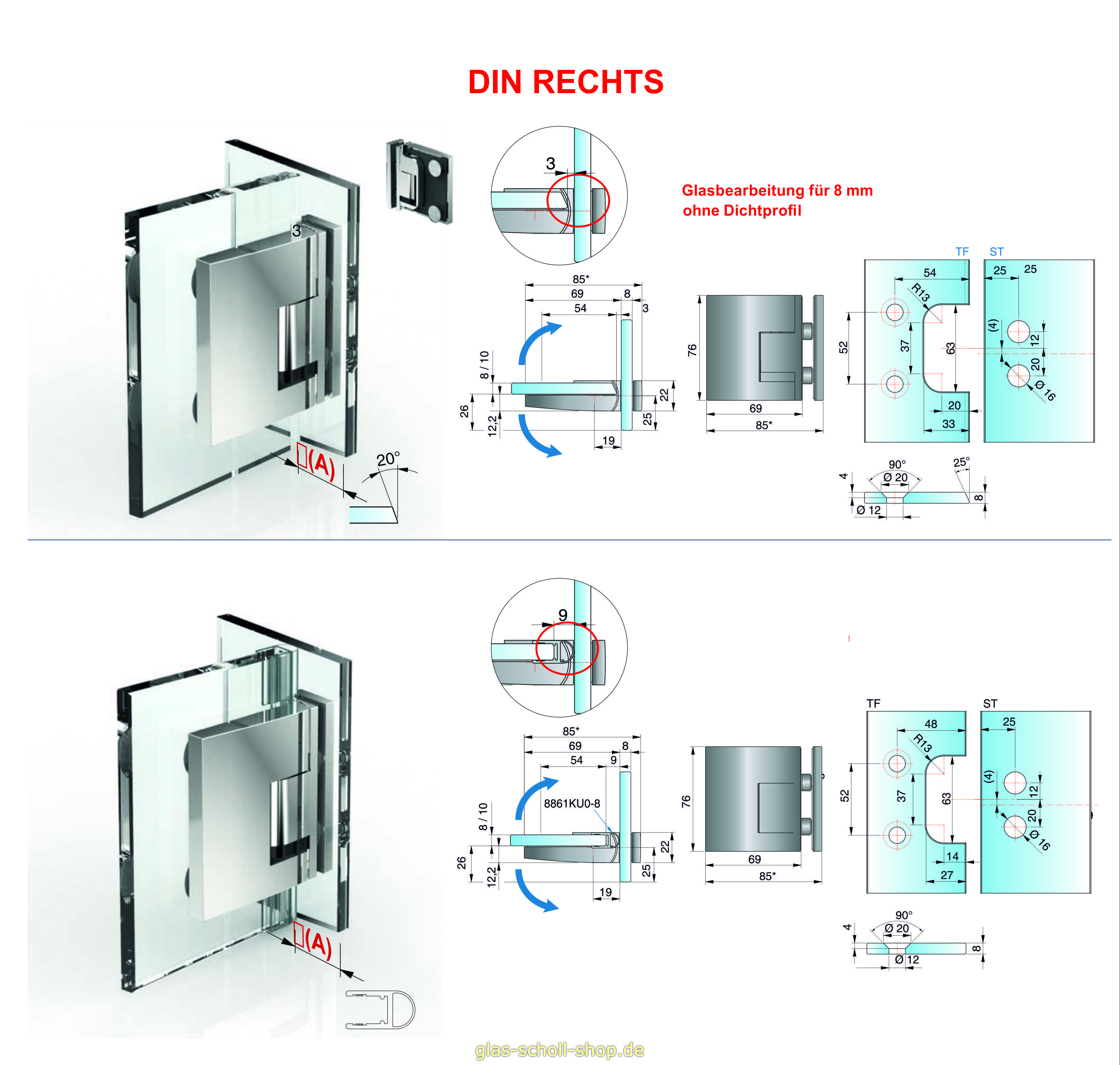 Artikelbild 4 des Artikels “Pavone flächenbündiges Hebe-Senk-Pendel Duschtürband Glas-Glas 90° wahlweise für DIN links/DIN rechts glanzverchromt“