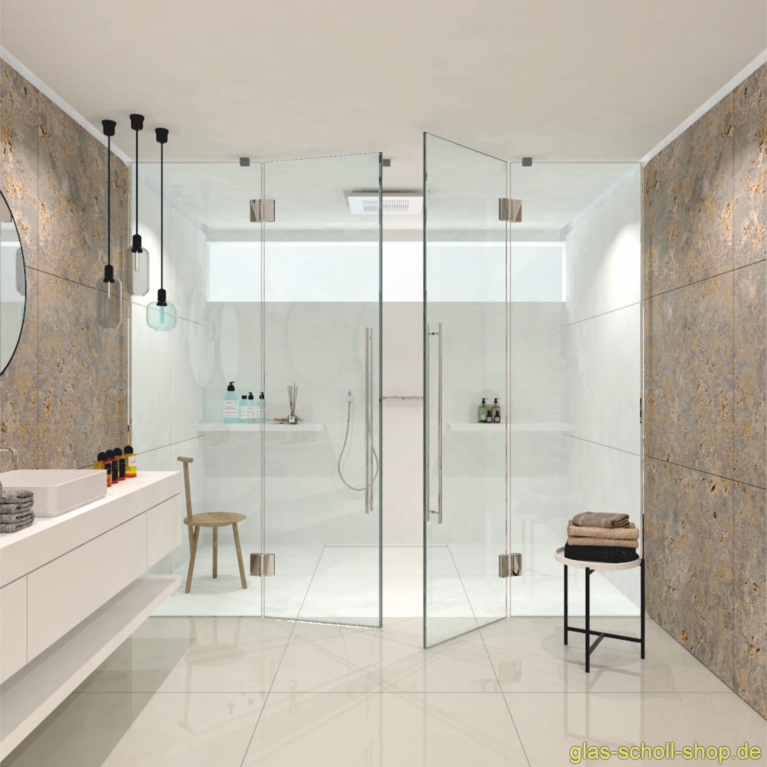 Artikelbild 4 des Artikels “TURA SCHWERLASTBAND Glas-Wand 90Grad nach außen öffnend Duschür glanzverchromt“