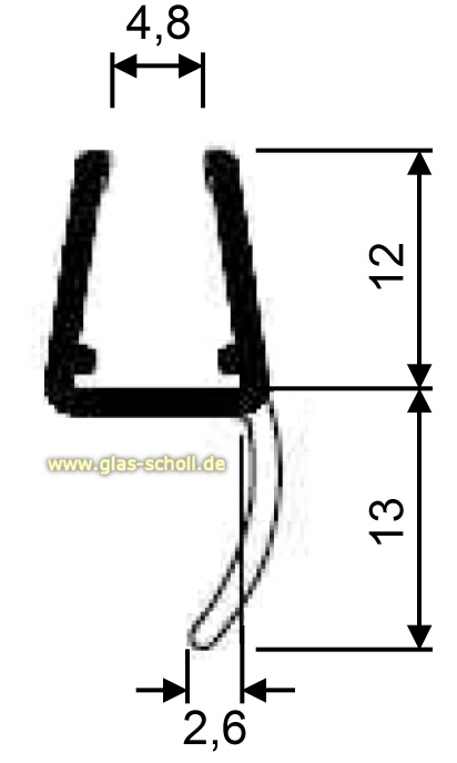 Artikelbild 5 des Artikels “Mitteldichtprofil mit gebogener Weichlippe (2010mm) Duschdichtung für 6-8mm Glas “